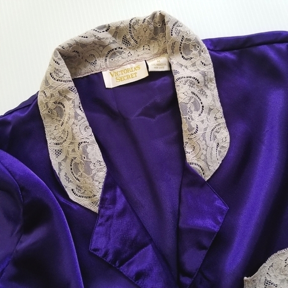 VICTORIA'S SECRET Vintage Gold Label Pajama Set Purple Satin Lace M - Picture 7 of 12